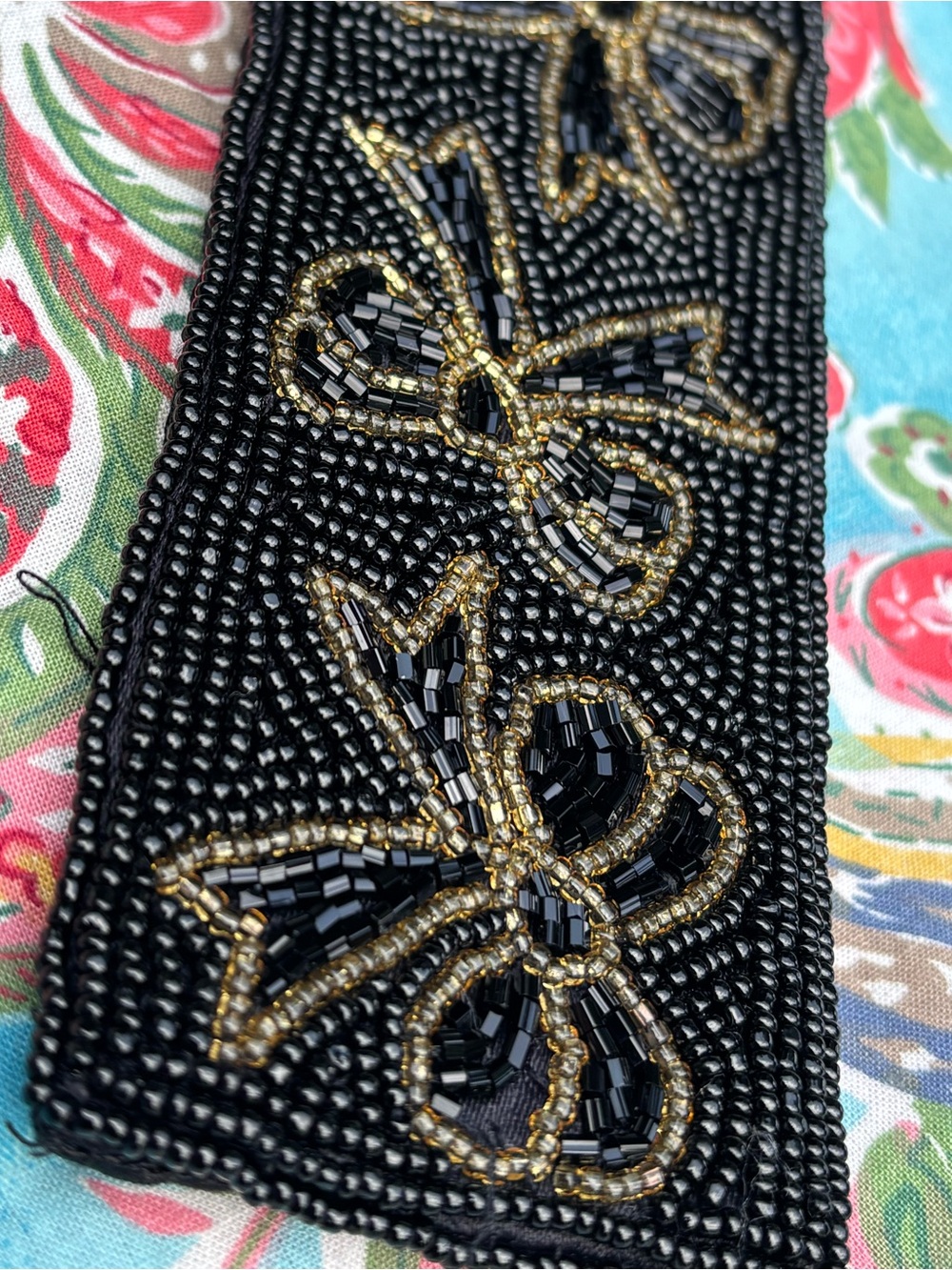VINTAGE Talbots BEADED BELT bow satin black gold SMALL